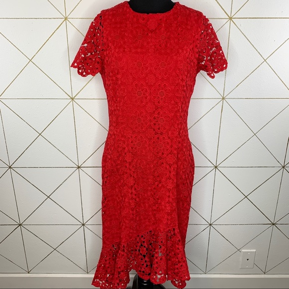 Eliza J Red Lace Mermaid Hem Sheath Dress Size 6